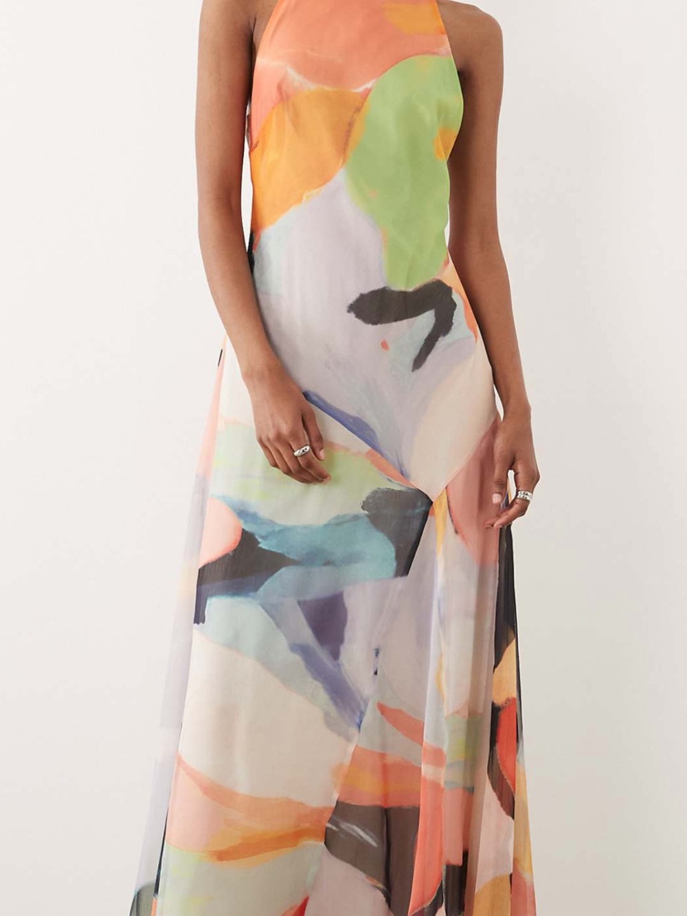 ASOS Halter Maxi Dress in Multi Orange Green Blue